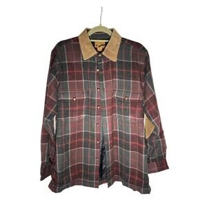 Ivy Crew M Grunge Vtg Wool Blend Leather Elbow Patch Collar Chore Shacket Plaid